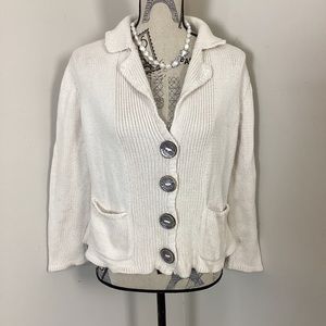 Pure & Co Women’s Vintage Style Cream Cropped Cardigan Big Silver Buttons